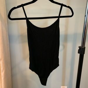 John galt plain black bodysuit ribbed